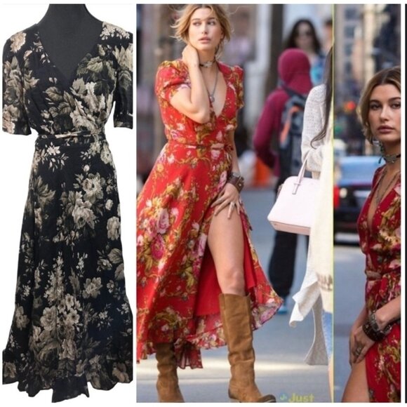 Rare Denim & Supply Ralph Lauren Dark Floral Puff Sleeve Wrap Dress ASO Sz XL - Picture 3 of 11